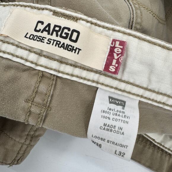 Levi's Cargo Pants Mens 36x32 (37x31 ACTUAL) Loose Straight Workwear Utility Tan - Picture 4 of 8